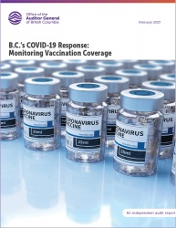 Report cover page showing title and several bottles of COVID-19 vaccine